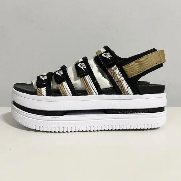 Nike Wmns Icon Classic “Black Metallic Gold” Women’s Size 6-9 White Sandals - Picture 4 of 11